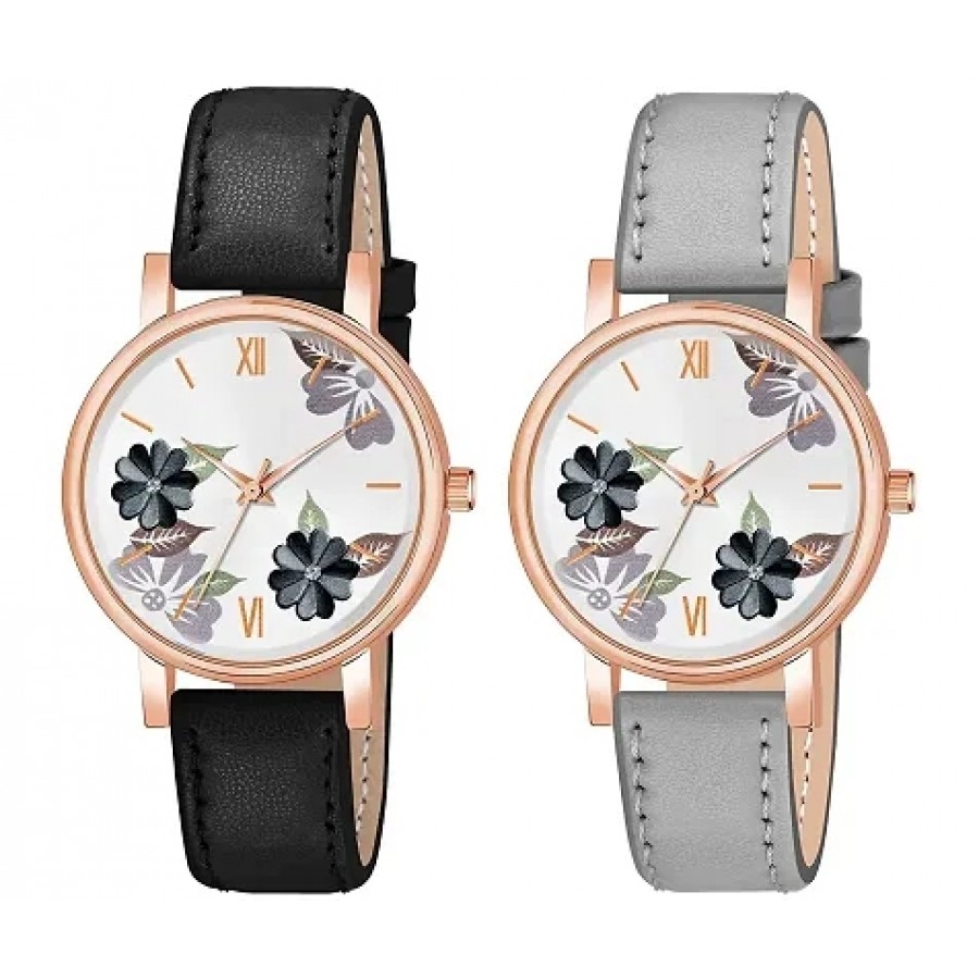 Stylish Synthetic Leather  Watches For Women Combo Of 2