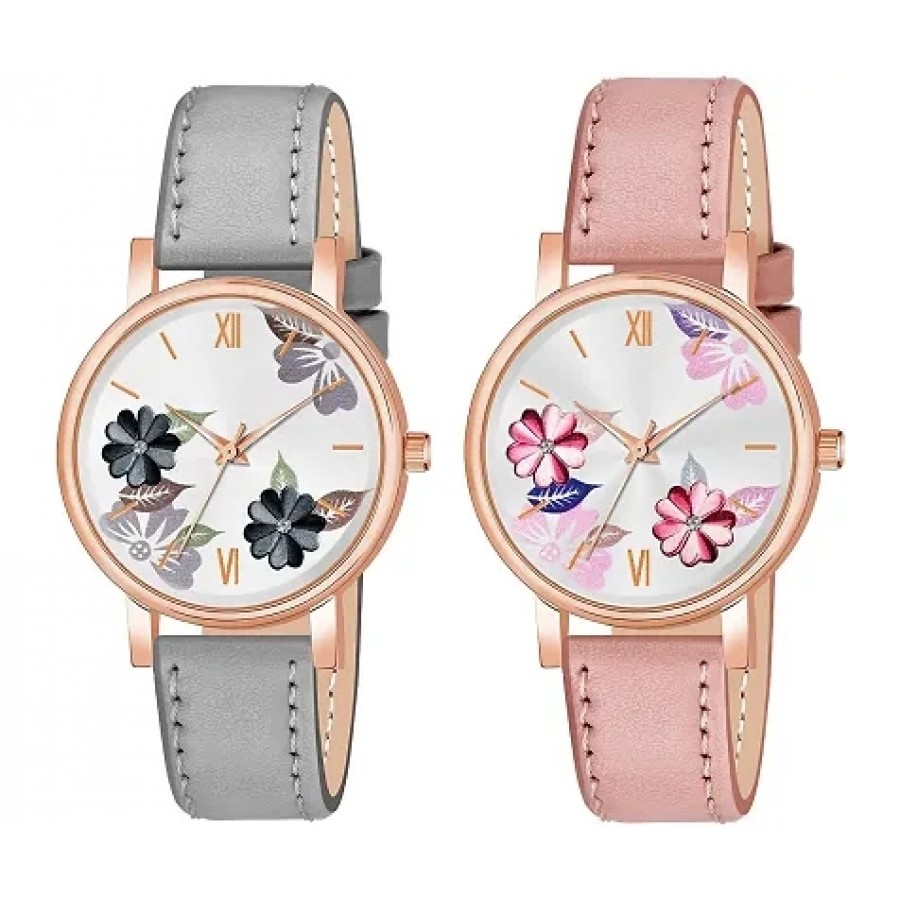 Stylish Synthetic Leather  Watches For Women Combo Of 2