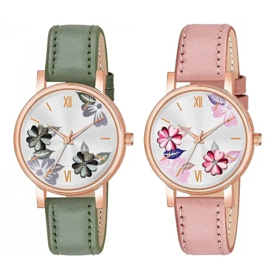 Stylish Synthetic Leather  Watches For Women Combo Of 2