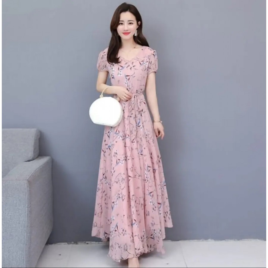 Baby Pink Flower Print Dress 0106