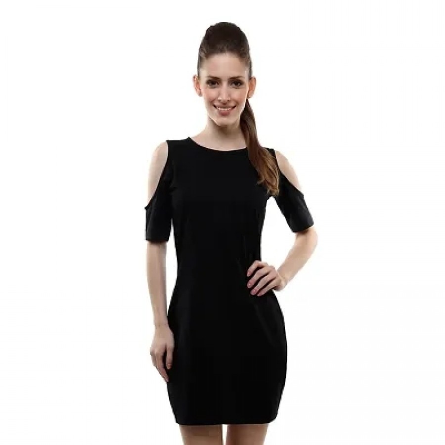 Black Solid Shift Short Dress