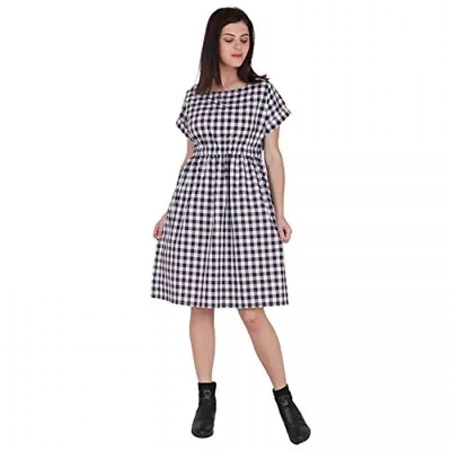 Black White Check Women Retro Dress