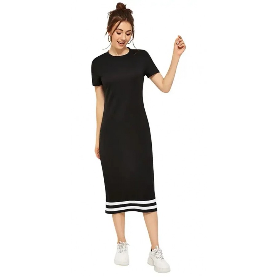 Elegant Black Cotton Blend Solid Bodycon Dress For Women