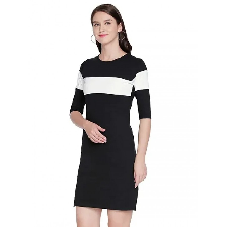 Elegant Black Cotton Blend Solid Bodycon Dress For Women