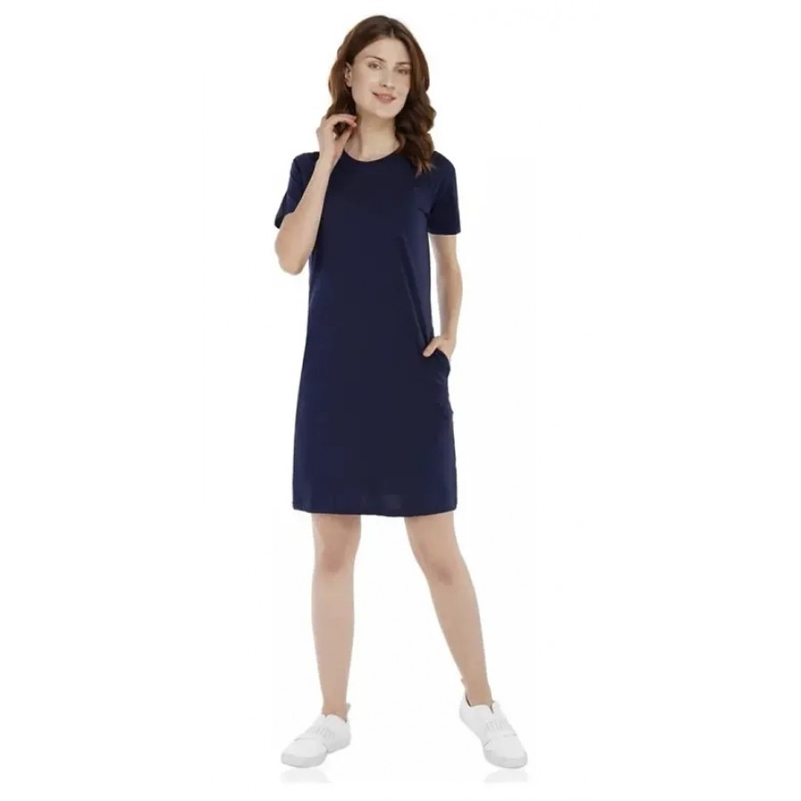 Elegant Blue Cotton Blend Solid Bodycon Dress For Women