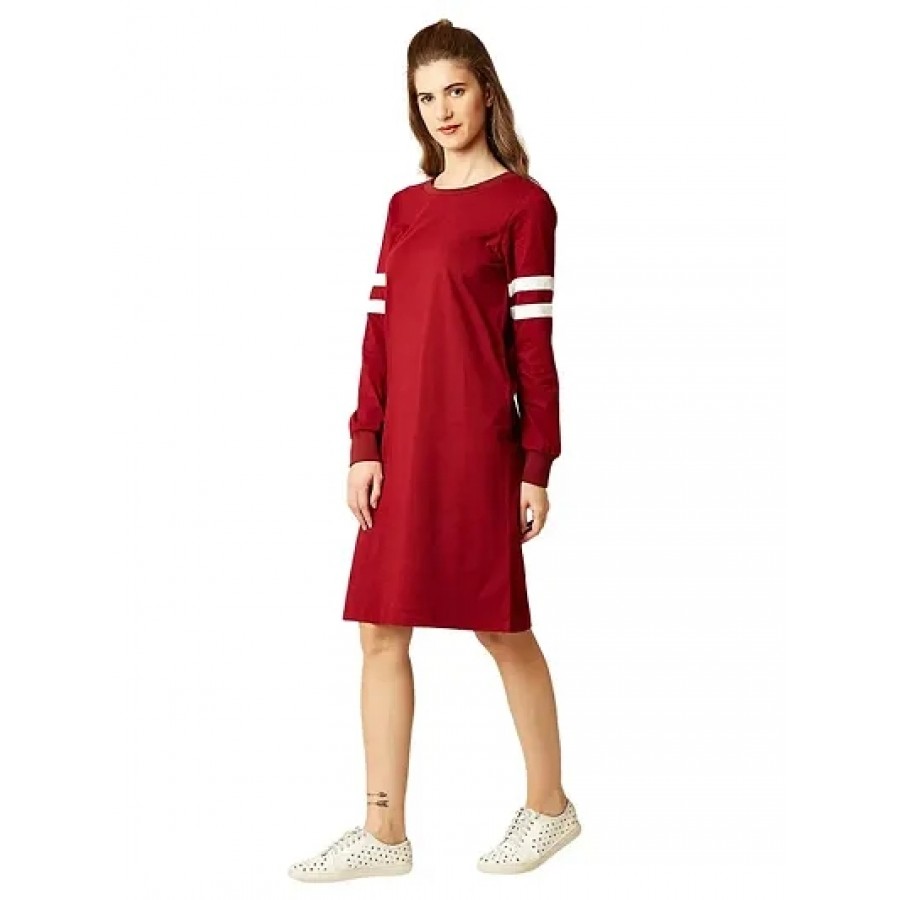 Elegant Red Cotton Blend Solid Bodycon Dress For Women