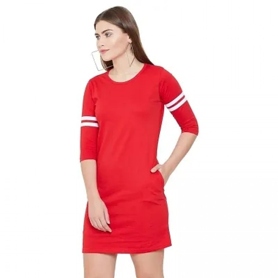 Elegant Red Cotton Blend Solid Bodycon Dress For Women