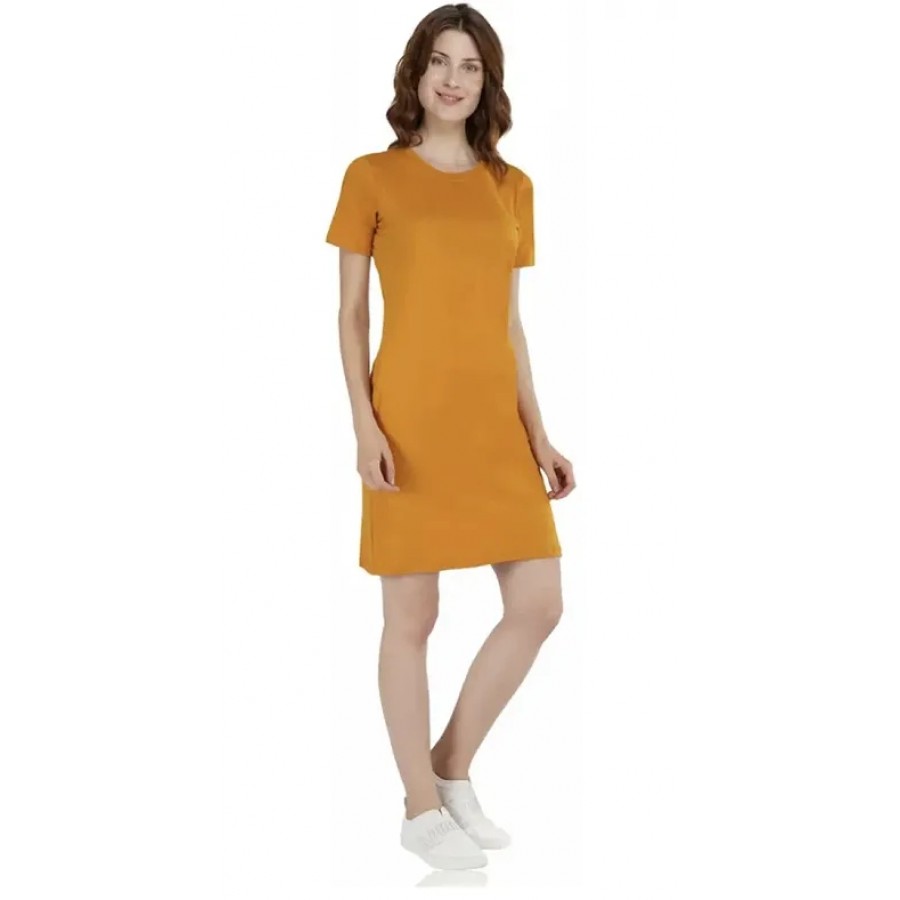 Elegant Yellow Cotton Blend Solid Bodycon Dress For Women