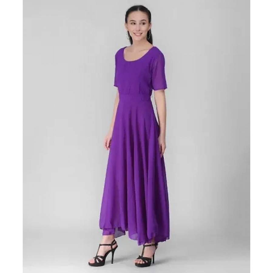 Elizy Women Purple Plain Georgette Dress