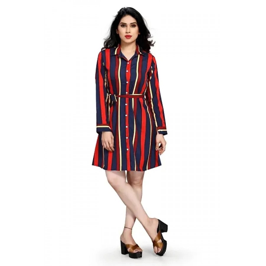 Fabulous Crepe Striped Knee Length Dress For Women