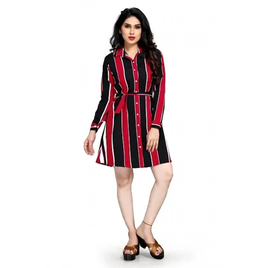 Fabulous Crepe Striped Knee Length Dress For Women