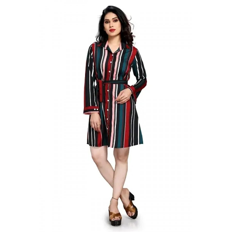 Fabulous Crepe Striped Knee Length Dress For Women