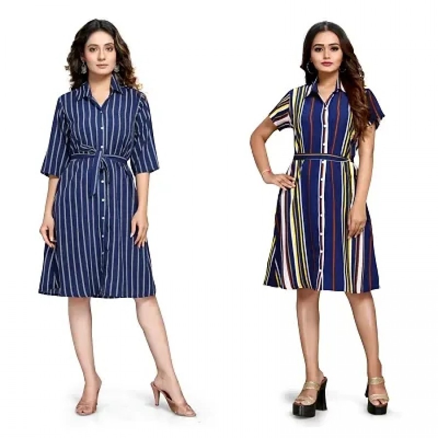 Fabulous Printed Crepe A-Line Dress Combo For Women Pack Of 2