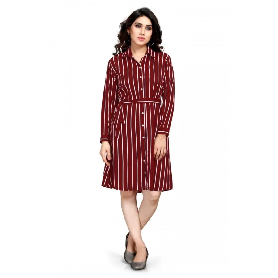 Fabulous Crepe Striped Knee Length Dress For Women