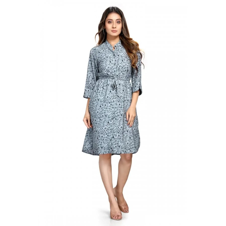 Fabulous Grey Crepe Printed Knee Length Dress For Women