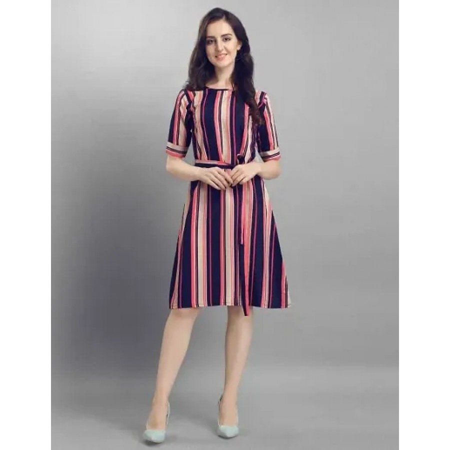 Fancy Stripe Midi Dress For Women