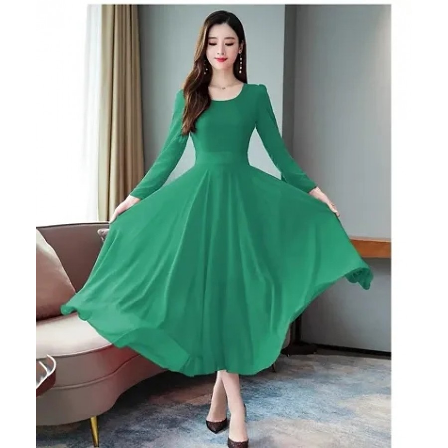 Green Solid Fit and Flare Maxi Dress