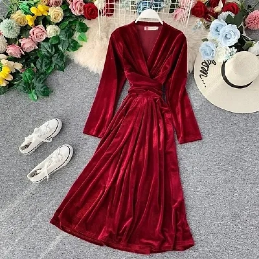 Long Solid Velvet Dress