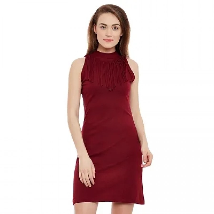 Maroon Solid Bodycon Mini Dress