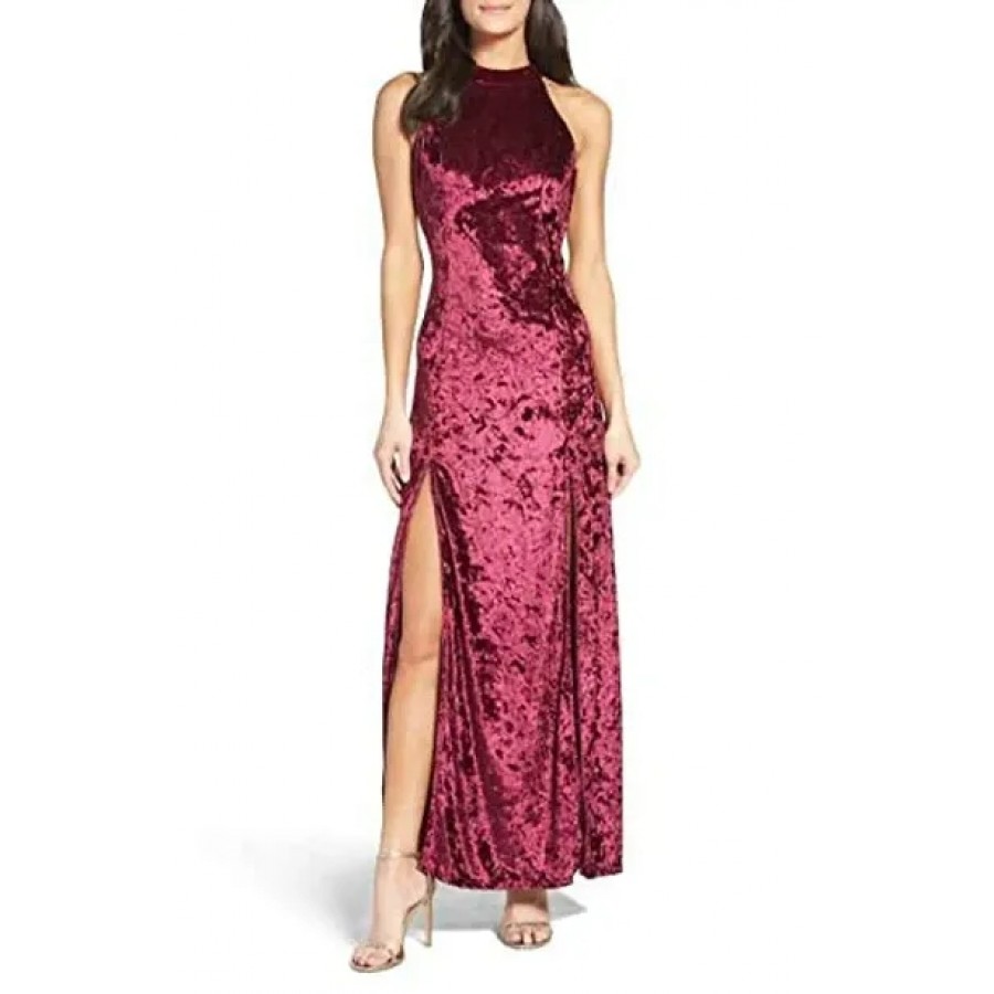 Maroon Velvet Long Slit Women Dress