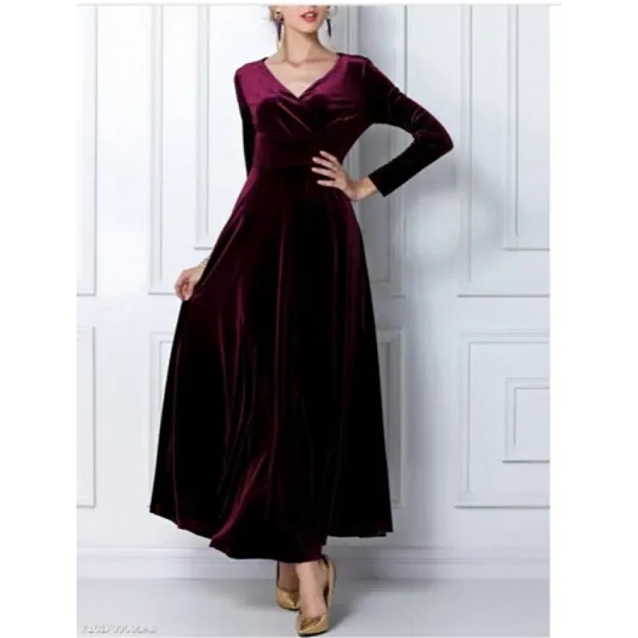 Maroon Velvet Maxi Dresses For Women