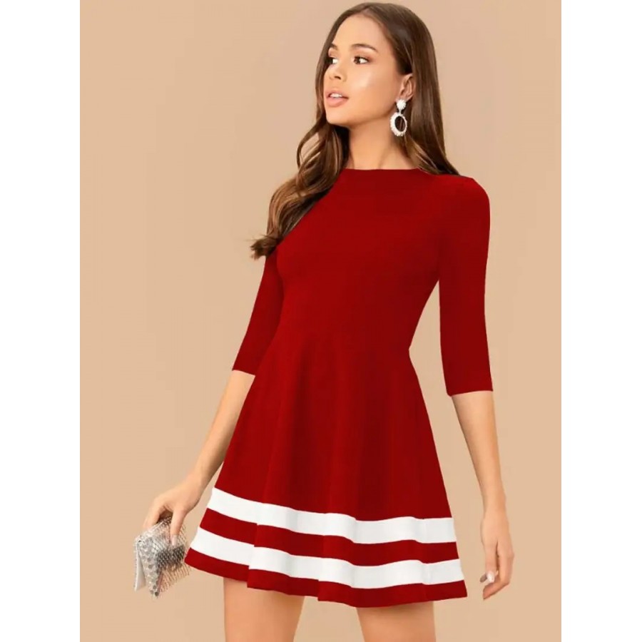 Maroon Cotton Blend A Line Dresses For Women