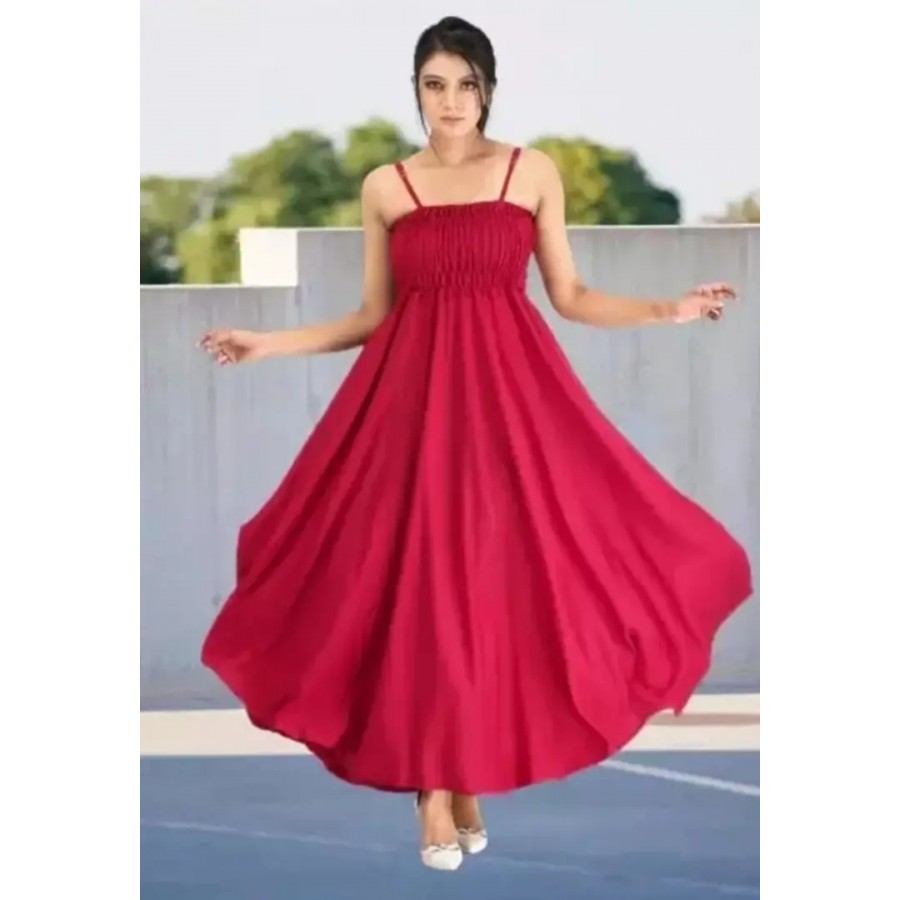 Maroon Poly Crepe A Line Dresses For Women