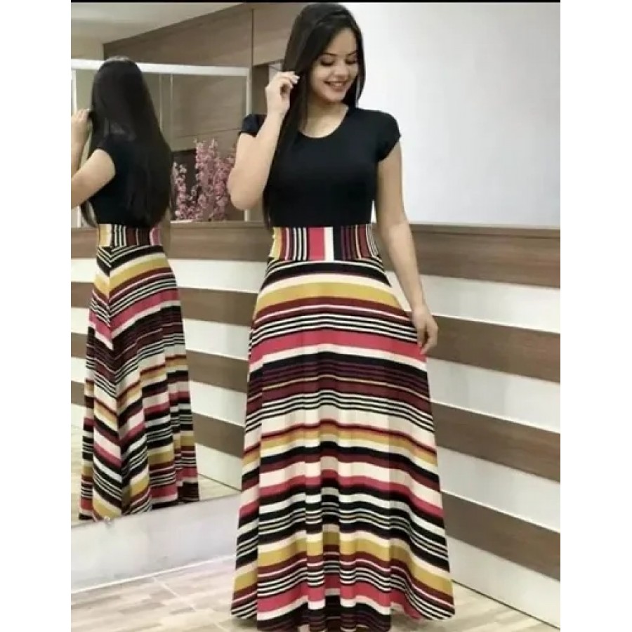 NEOEN BLACK UPPER RAINBOW PRINT LONG DRESS