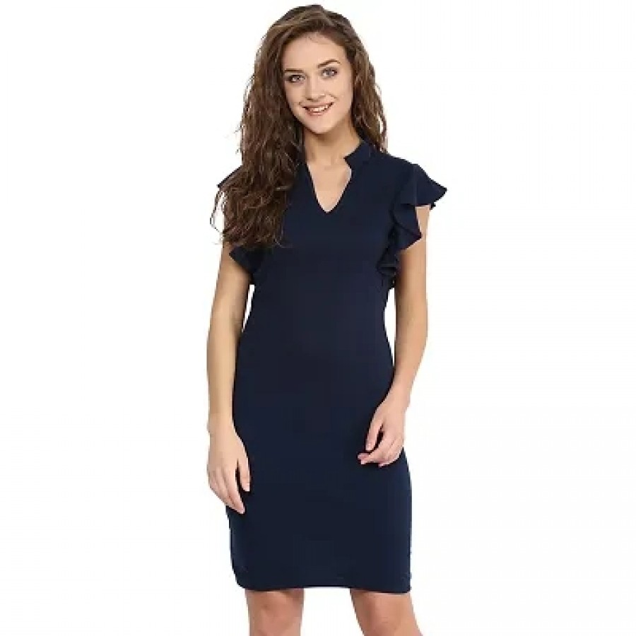 Navy Blue Solid Bodycon Mini Dress