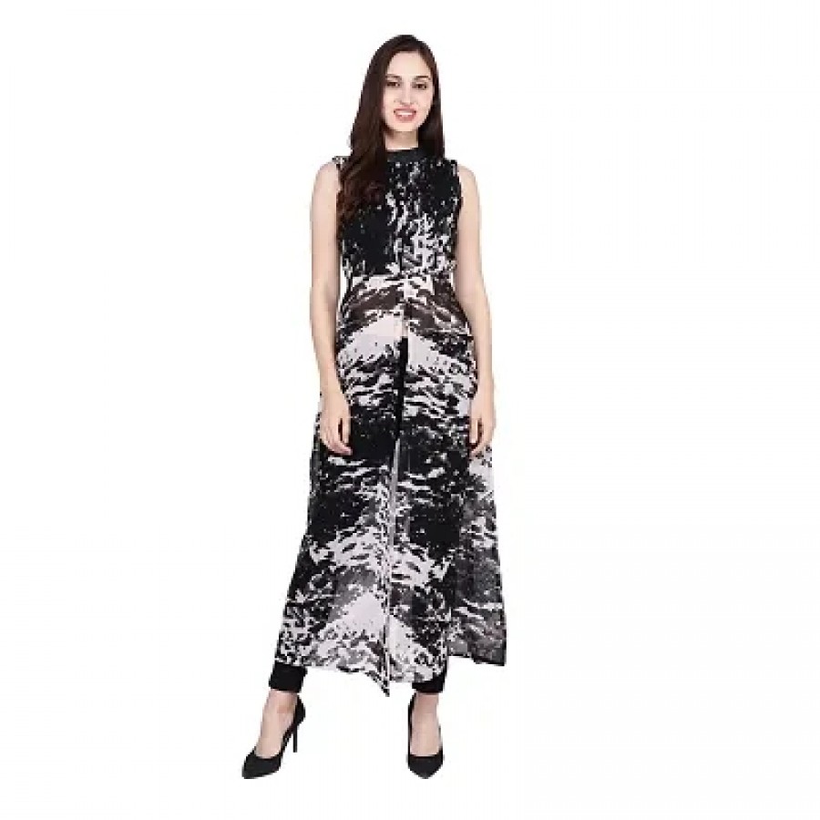 Ravishing Black Printed Georgette Women Maxi Dress