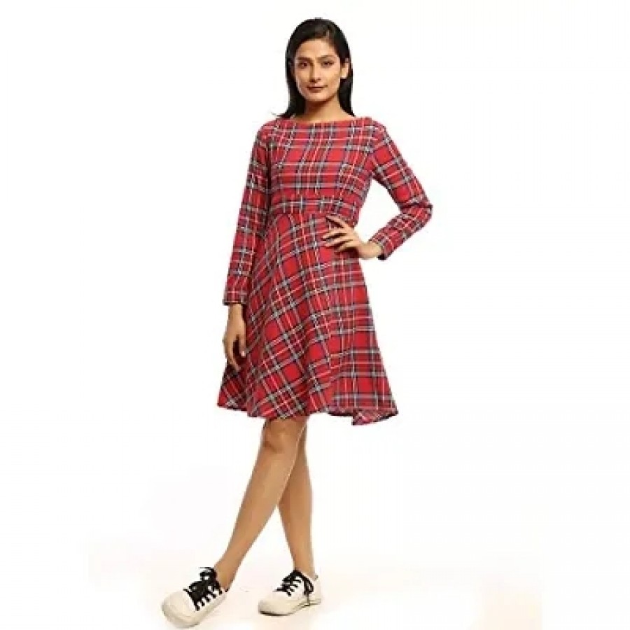 Red Checked Women Christmas Dress