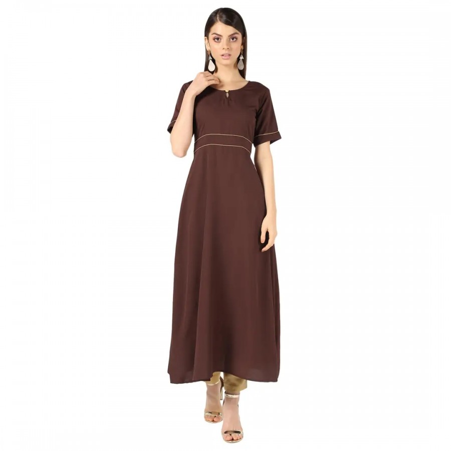 Reliable Brown Crepe Solid Dress For Women