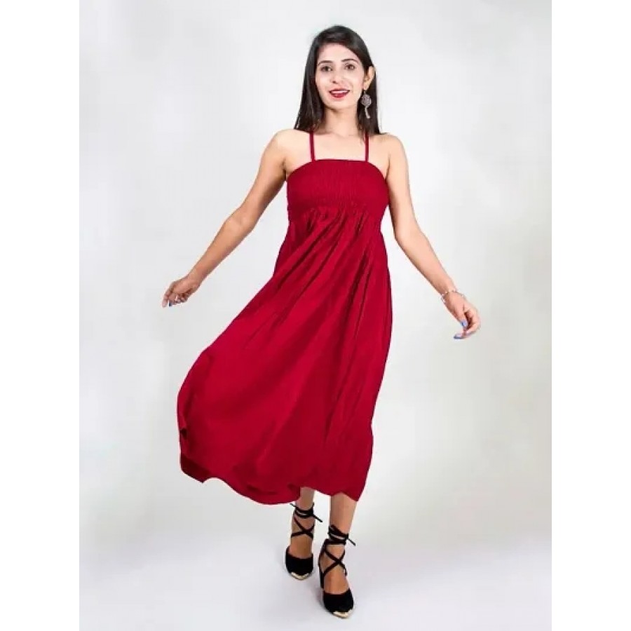 Royal Maroon Fit And Flared Dress.