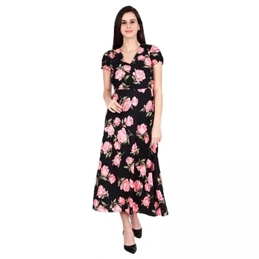 Stylish Black Crepe Printed  Dress For Women