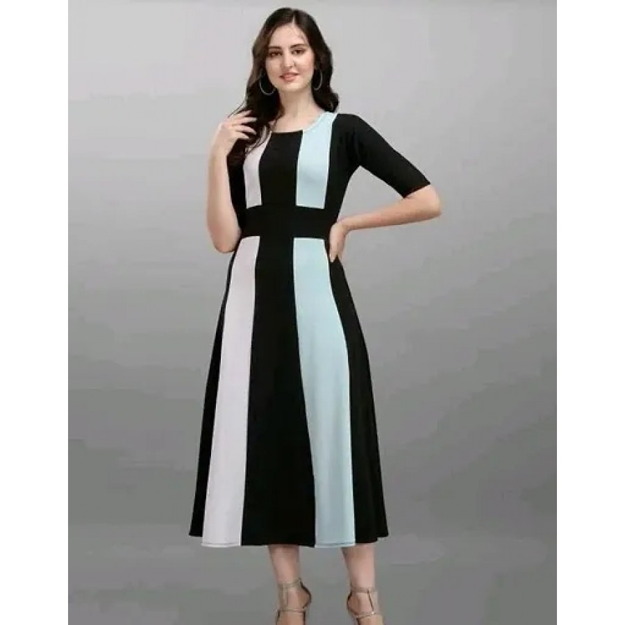 Stylish Blue Cotton Self Design Dresses For Women