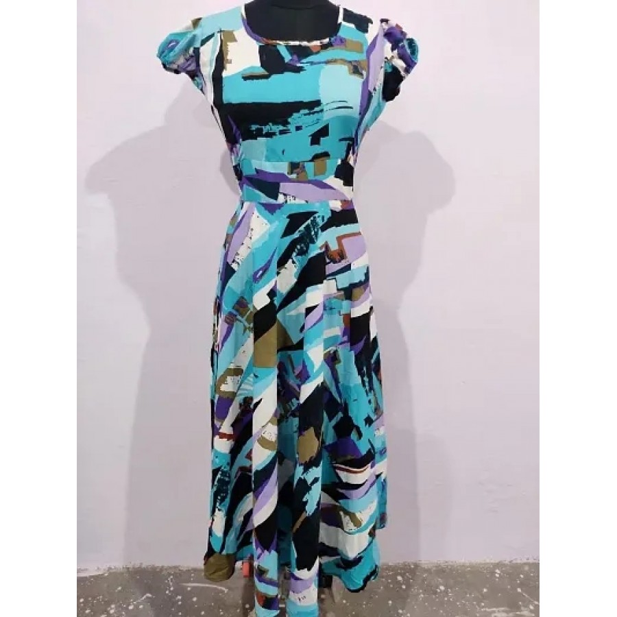 Stylish Crepe Turquoise Printed Dress For Women