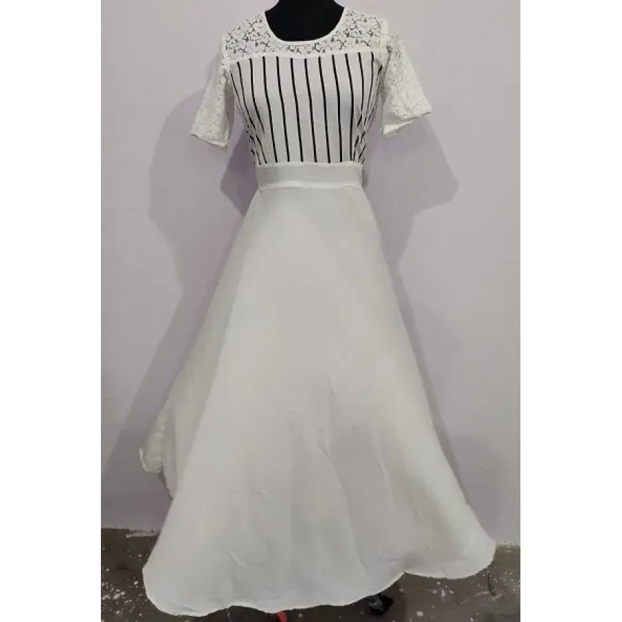 Stylish Crepe White Striped Dress For Women