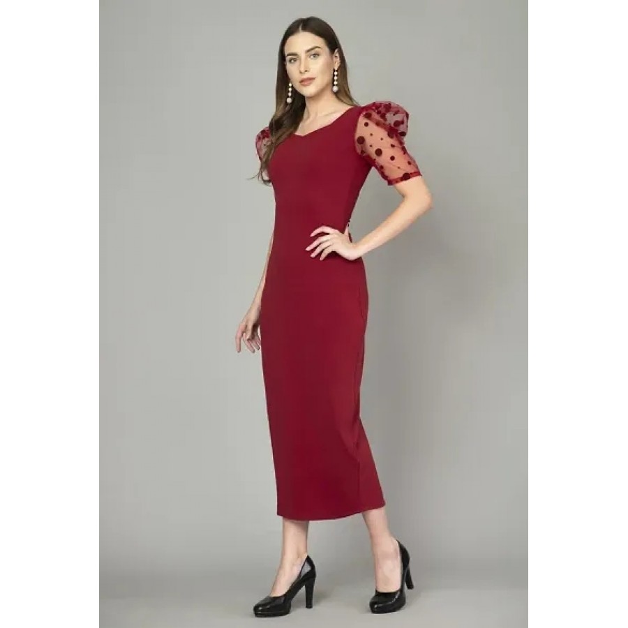 Stylish Fancy Cotton Blend Half Puff Sleeve Dresses For Women