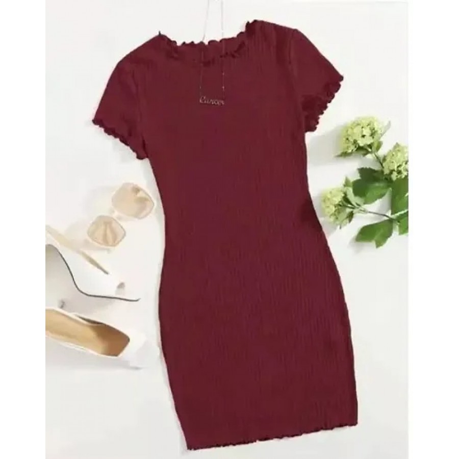 Stylish Maroon Lycra Solid A-Line Dress For Women