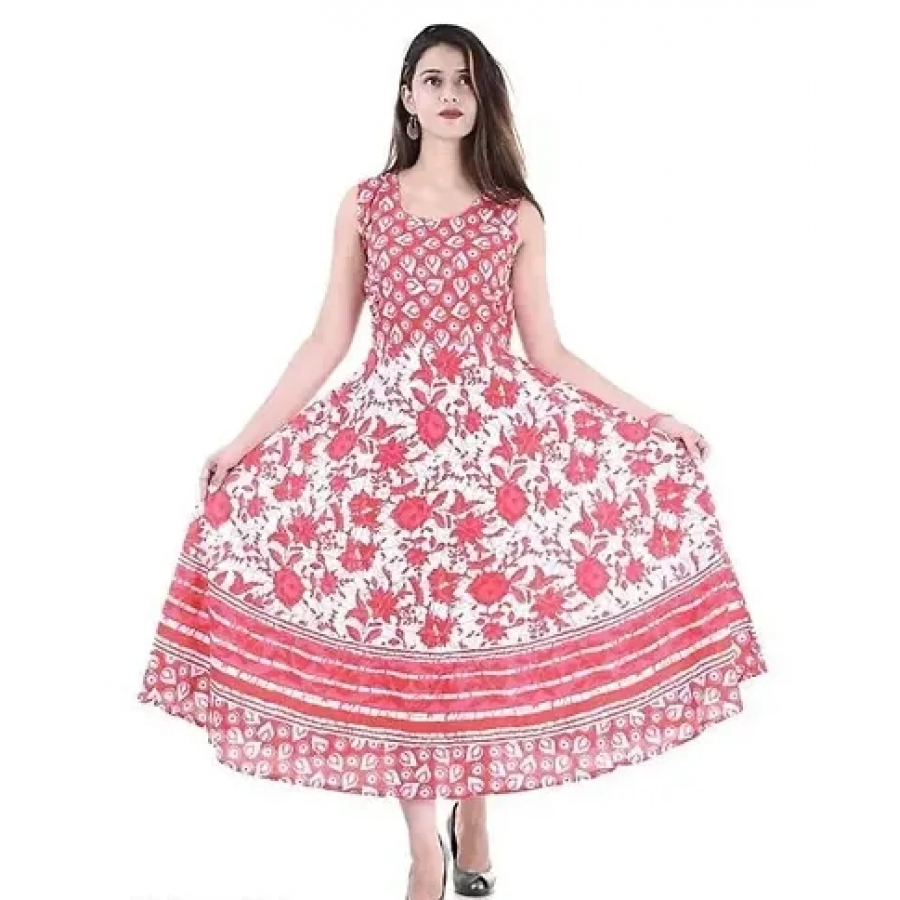 Stylish Multicoloured Cotton Printed A-Line Dress For Women