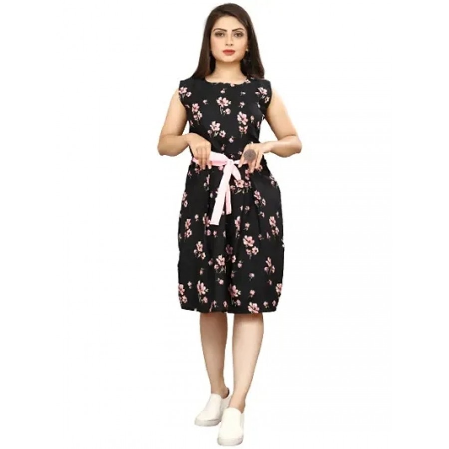 Stylish Multicoloured Crepe Printed Dress For Women