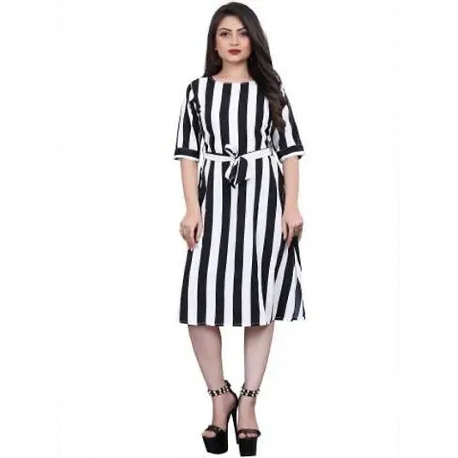 Stylish Multicoloured Crepe Striped Dress For Women