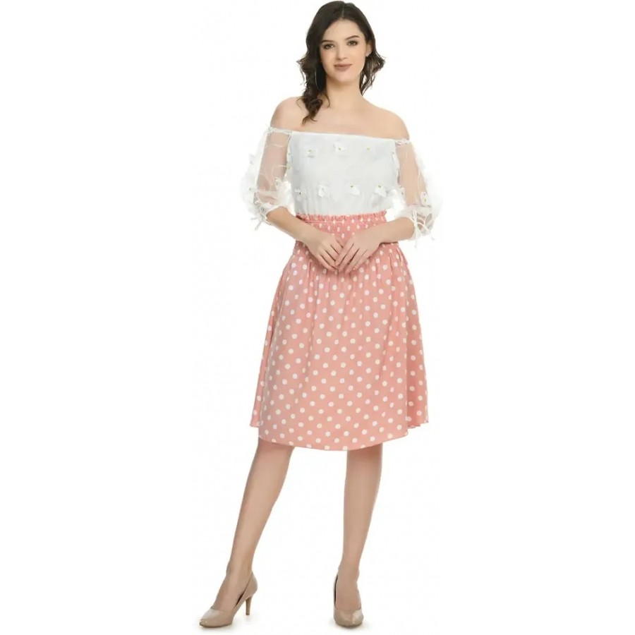 Stylish Peach Crepe Fit And Flare Fit And Flare Dress For Women