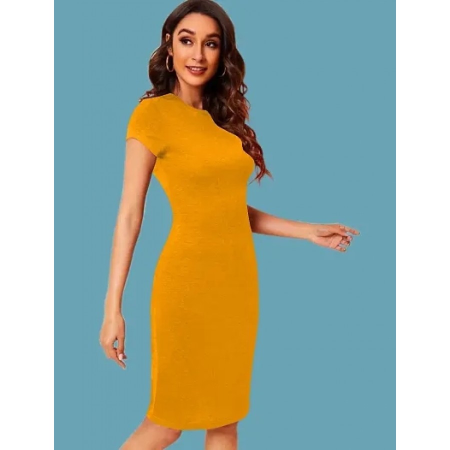 Stylish Yellow Polyester Solid Fitted For Women