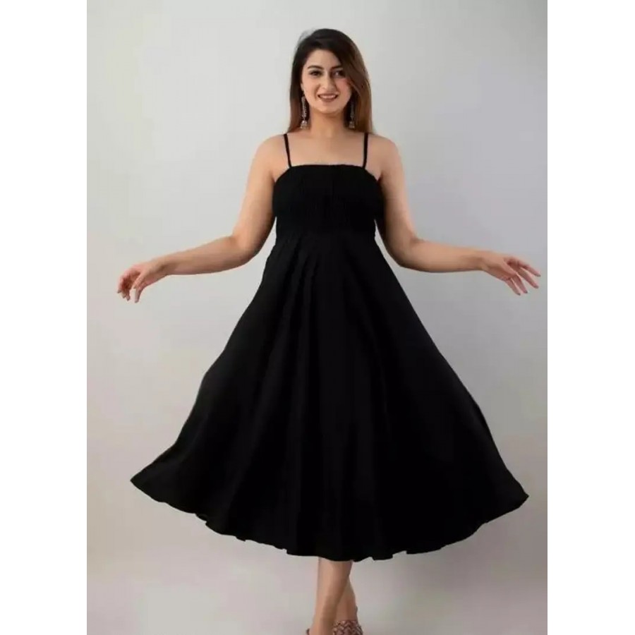 Stylish Black Rayon Solid A-Line Dress For Women