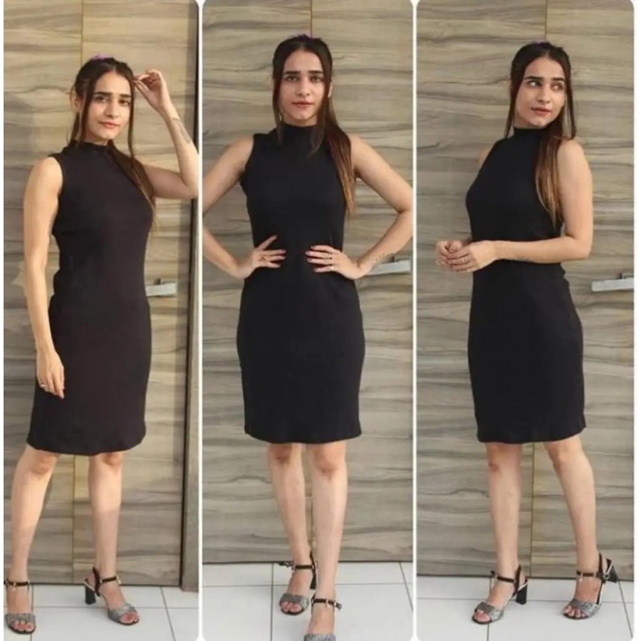 Stylish Cotton Lycra Black Dress