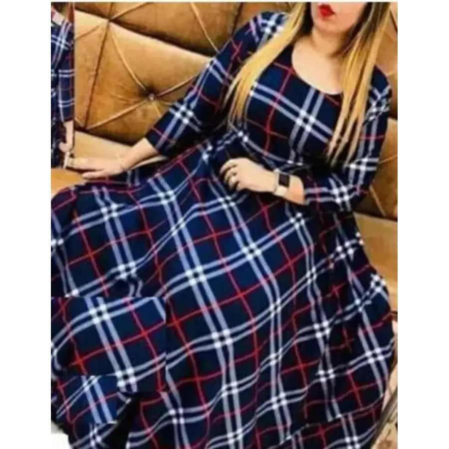 Stylish Fancy Designer Crepe Checked A-Line Dress For Women