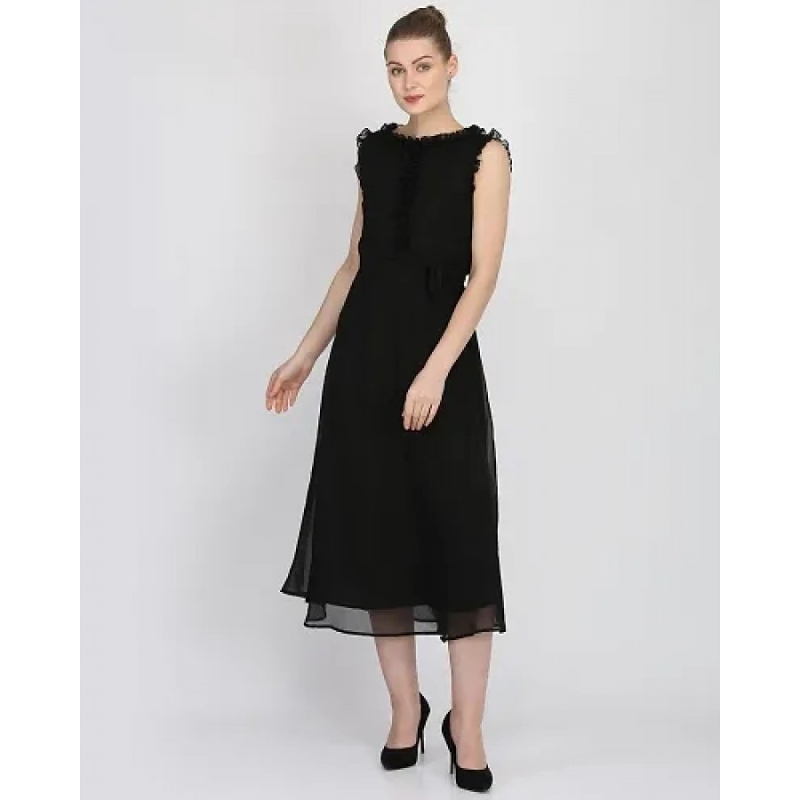 Women's Maxi Length Black Crepe Maxi Dress