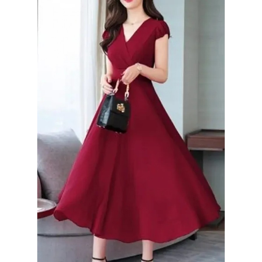 Women's Solid Maroon Georgette Dress