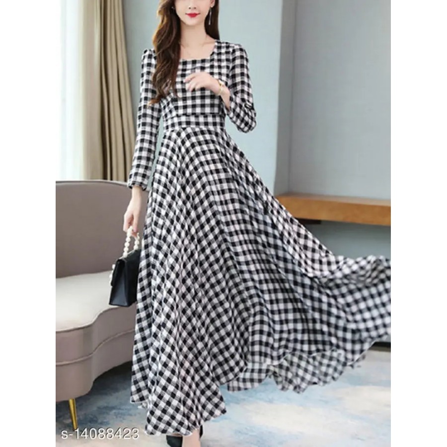 Womens RWD-0031 Black And White Check Long DRESS